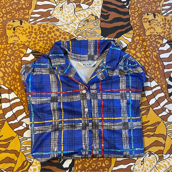 Vintage Blair of Warren, Pa blue plaid button-up shirt. Size large - Picture 2 of 6
